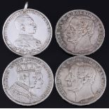 4 Silbermünzen - Deutsche Mark und preussische Taler, german / prussian silver coins,