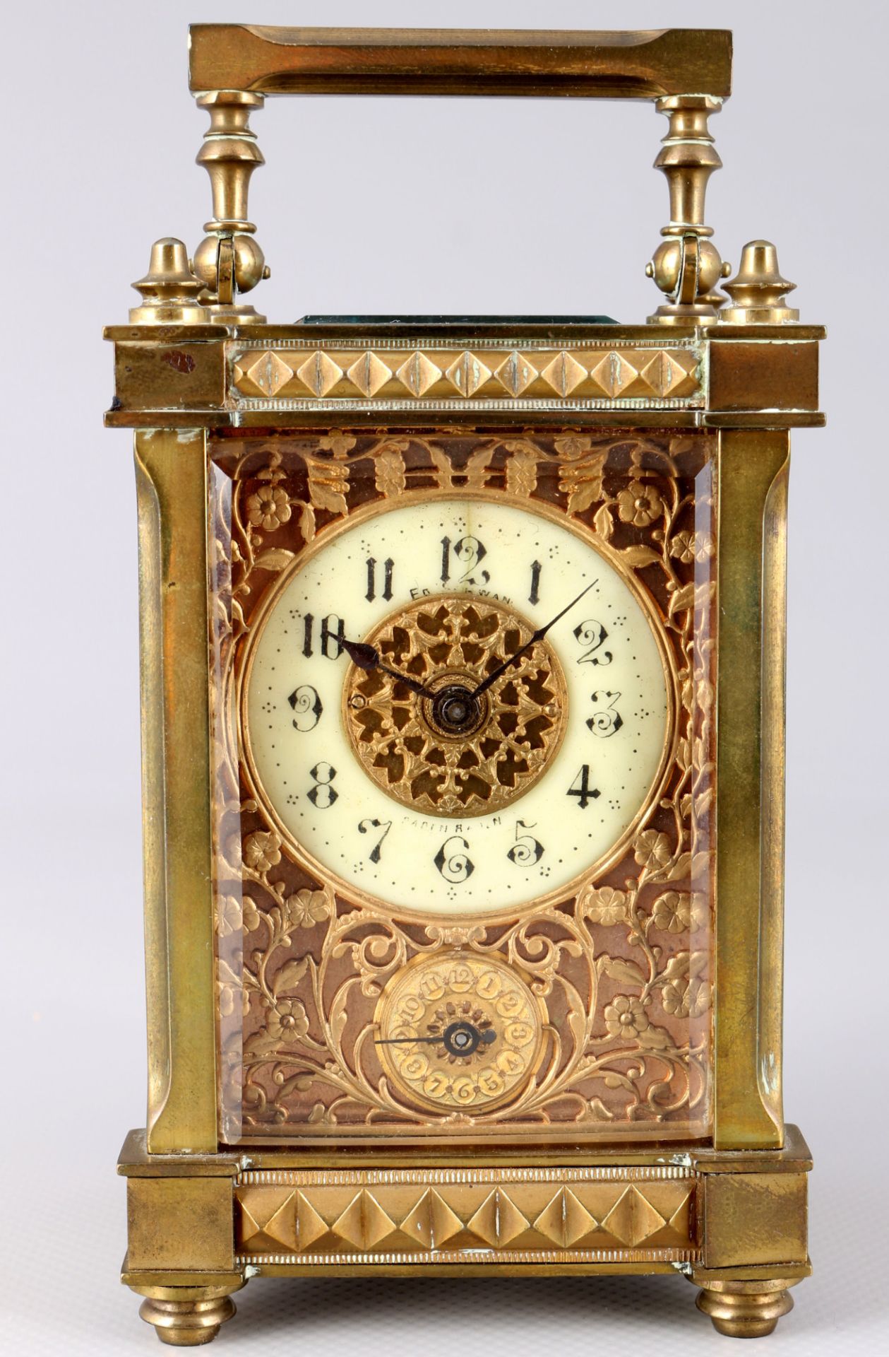 French carriage clock grand sonnerie around 1900, Reiseuhr Grand Sonnerie mit Wecker,