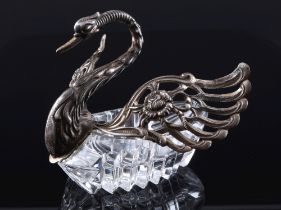 835 Silber Schwan Kristallschale, silver swan crystal bowl,