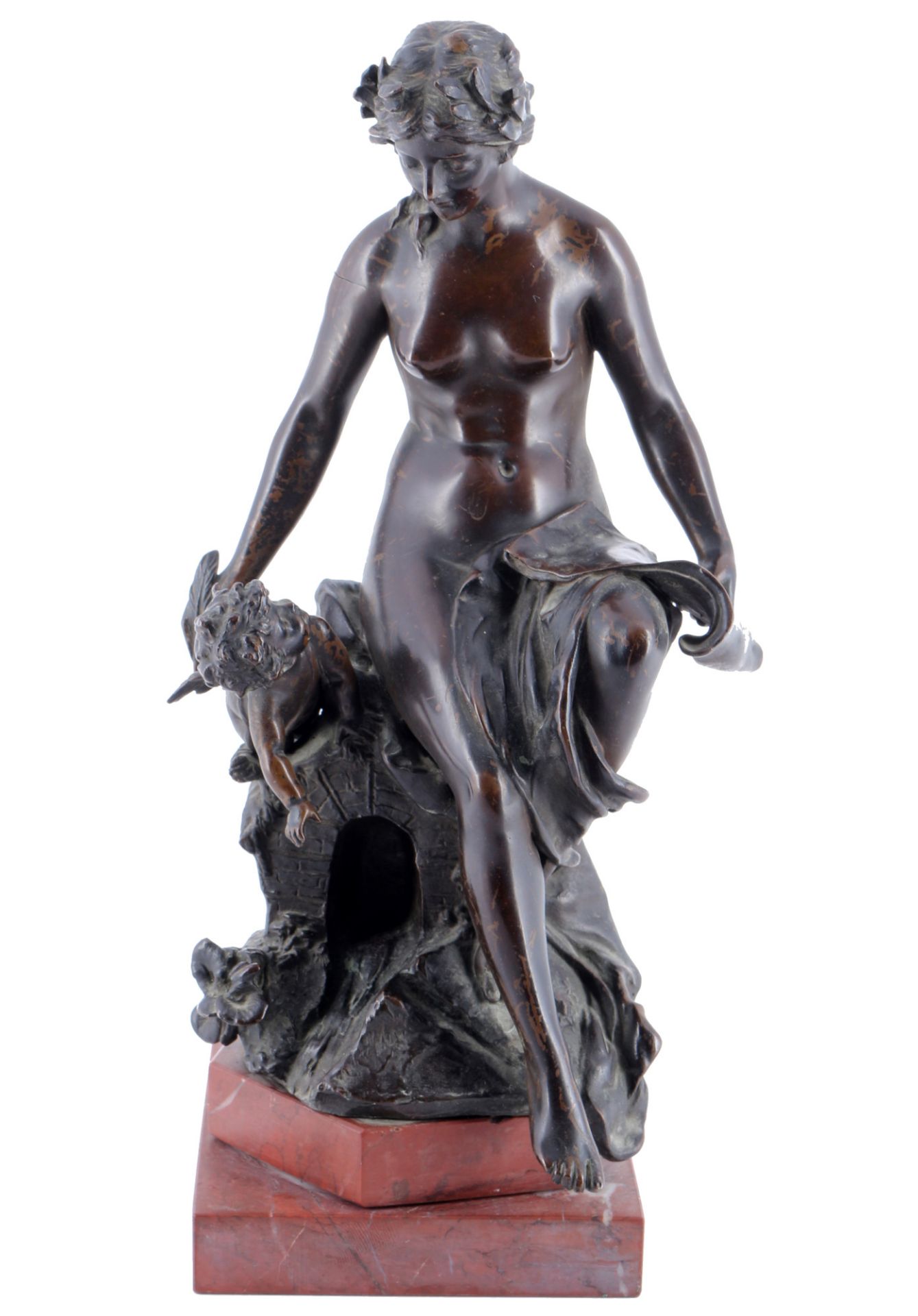 19th century sculptor, J. NEELS, female nude with Cupid, Frauenakt mit Amor