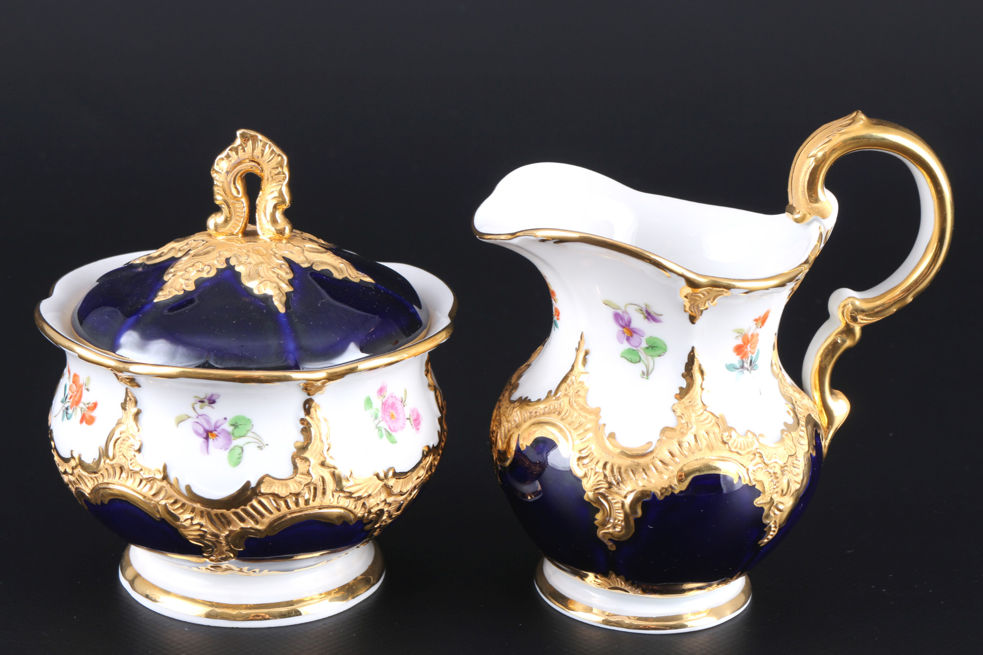 Meissen B-Form Strewn Flowers royal blue coffee service for 6 persons, Kaffeeservice für 6 Personen, - Image 4 of 7