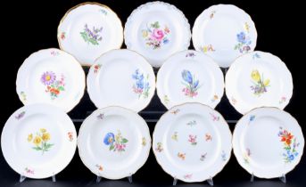 Meissen 11 dessert plates, various decors and shapes, including knob mark and Pfeiffer period,