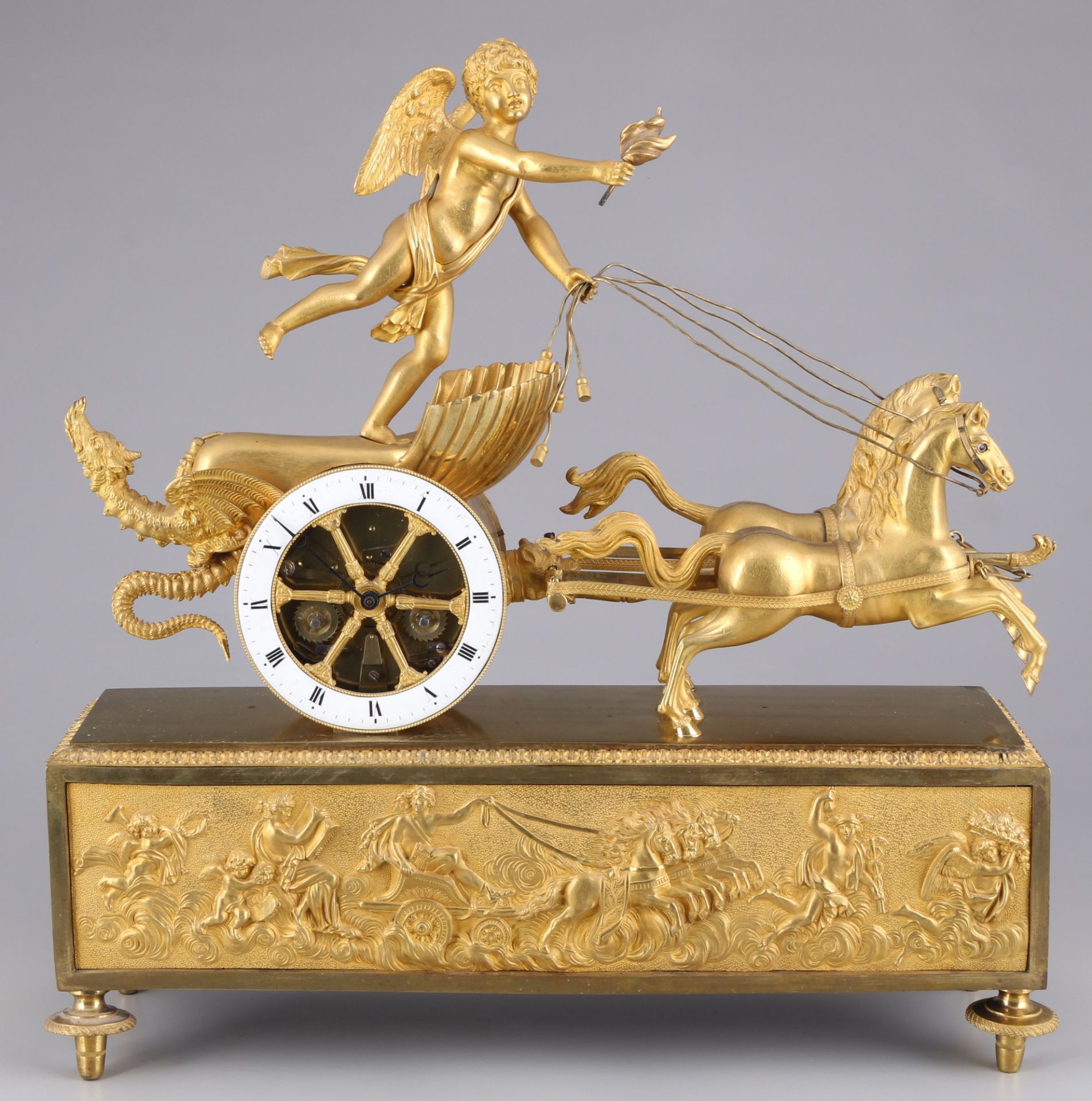 Empire mantel clock Au char de l'Amour, France 19th century,