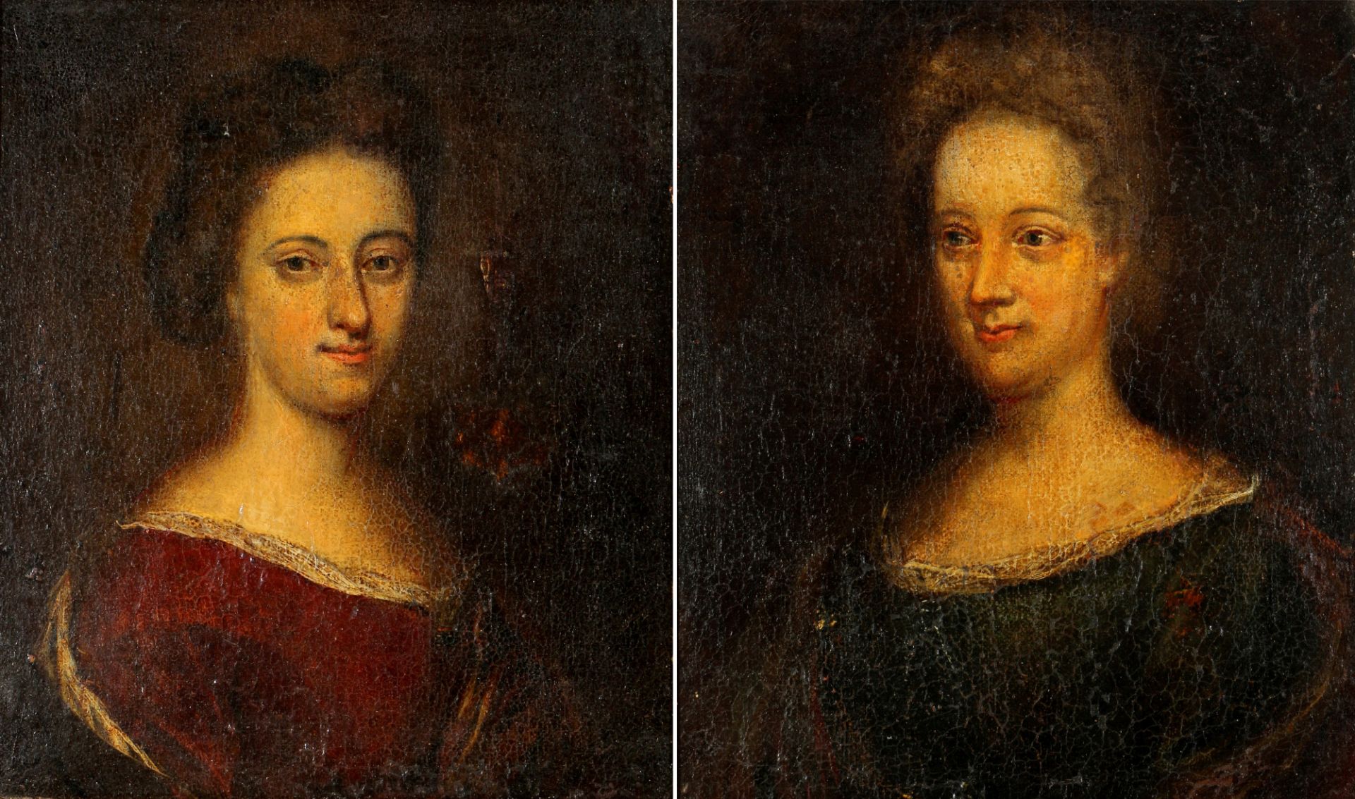 Old master 17th/18th century two ladies portraits, Altmeister 17./18. Jahrhundert, Zwei Damenpotra