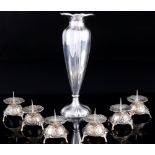 800-835 silver 6 candlesticks and vase,