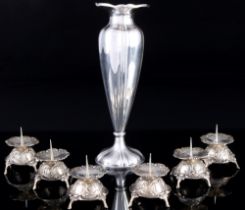 800-835 Silber 6 Kerzenständer und Vase,