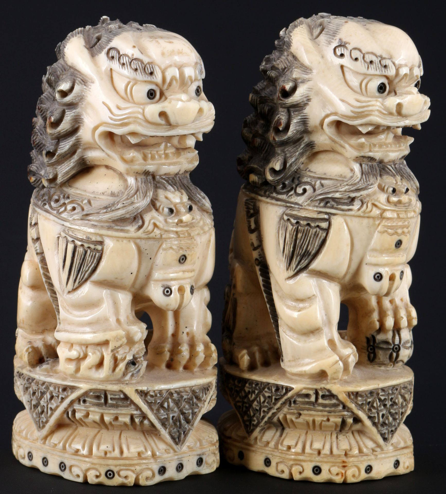 China ivory large pair of shishi guardian lions, Qing dynasty around 1900, - Image 3 of 9
