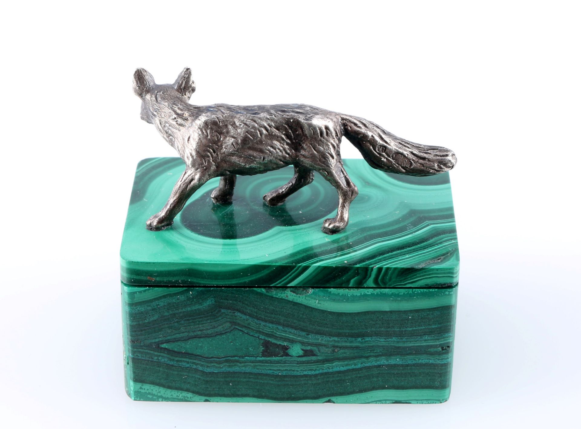 Malachite lidded box with fox, silver 84 Zoltoniki, - Image 3 of 4