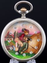 Doxa pocket watch with an erotic scene between two Tyroleans,