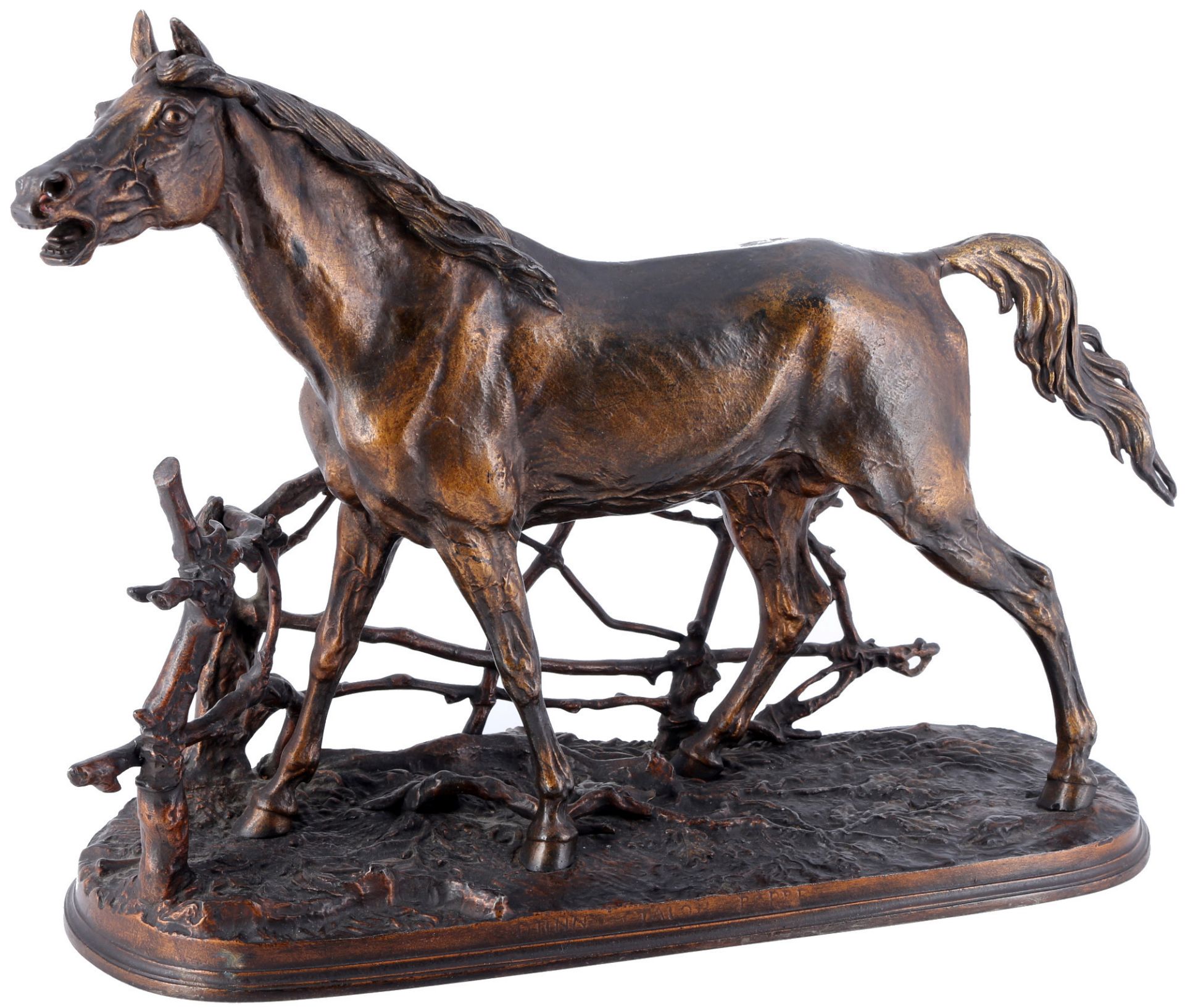 Pierre-Jules MÈNE (1810-1879) nach, Bronze Pferd am Zaun, Djinn - Etalon Barbe,