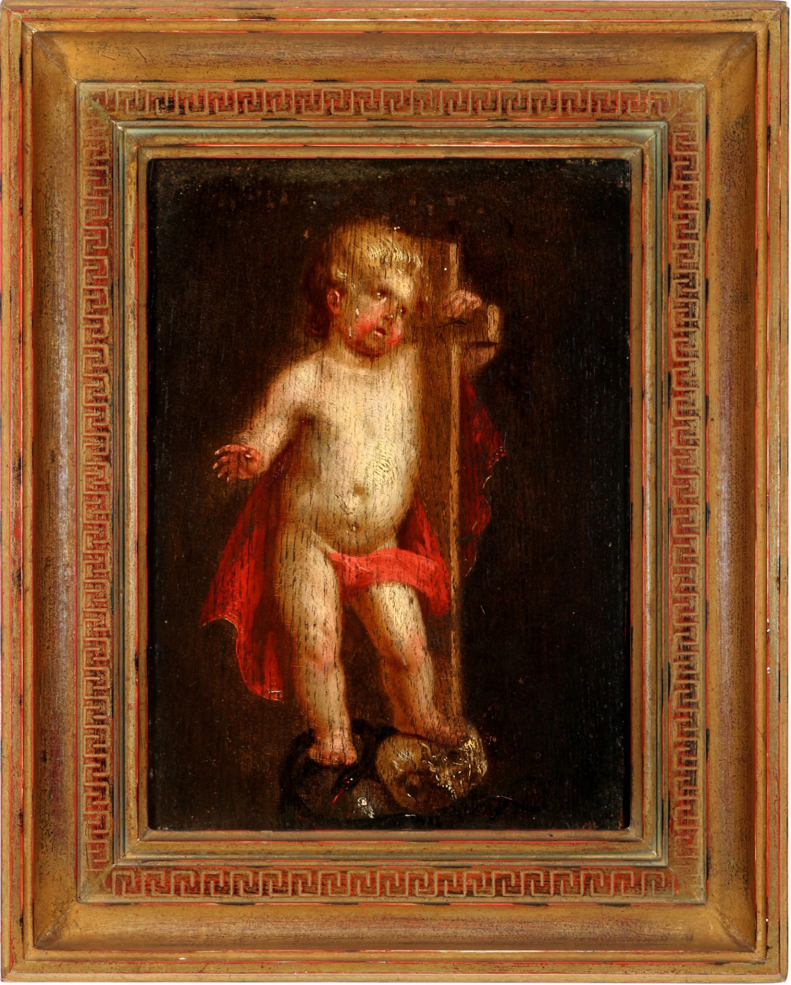 Old master 17th century cherub standing on skull and snake, Altmeister 17. Jahrhundert, Putto stehen - Image 2 of 4