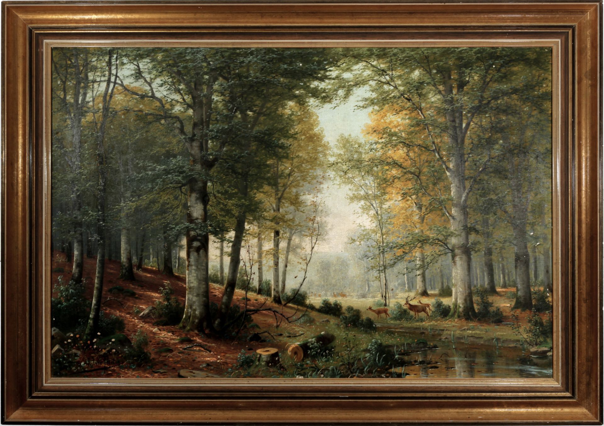 Jacobus Johannes VAN POORTEN (1841-1914) Deer in a forest landscape, - Image 2 of 7