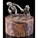 Soapstone lidded box with monkeys, silver 84 Zolotniki,