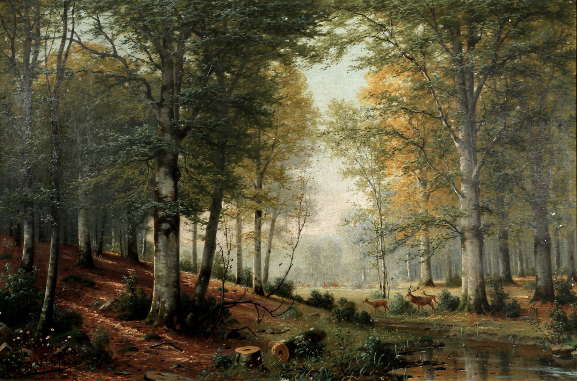 Jacobus Johannes VAN POORTEN (1841-1914) Deer in a forest landscape,