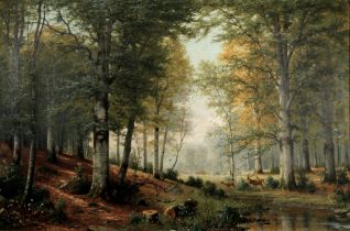 Jacobus Johannes VAN POORTEN (1841-1914) Rehwild in Waldlandschaft, Deer in a forest landscape,