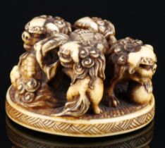 Japan 19th century, Ivory Katabori-Netsuke Shishiquartet, Meiji period,