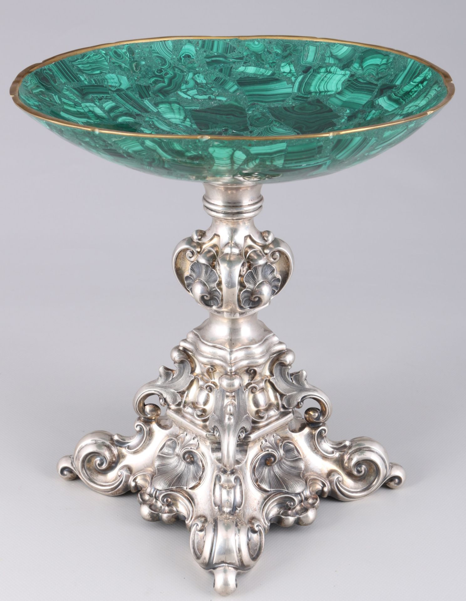 Malachite centerpiece on a silver base, 84 Zolotniki, - Image 2 of 4