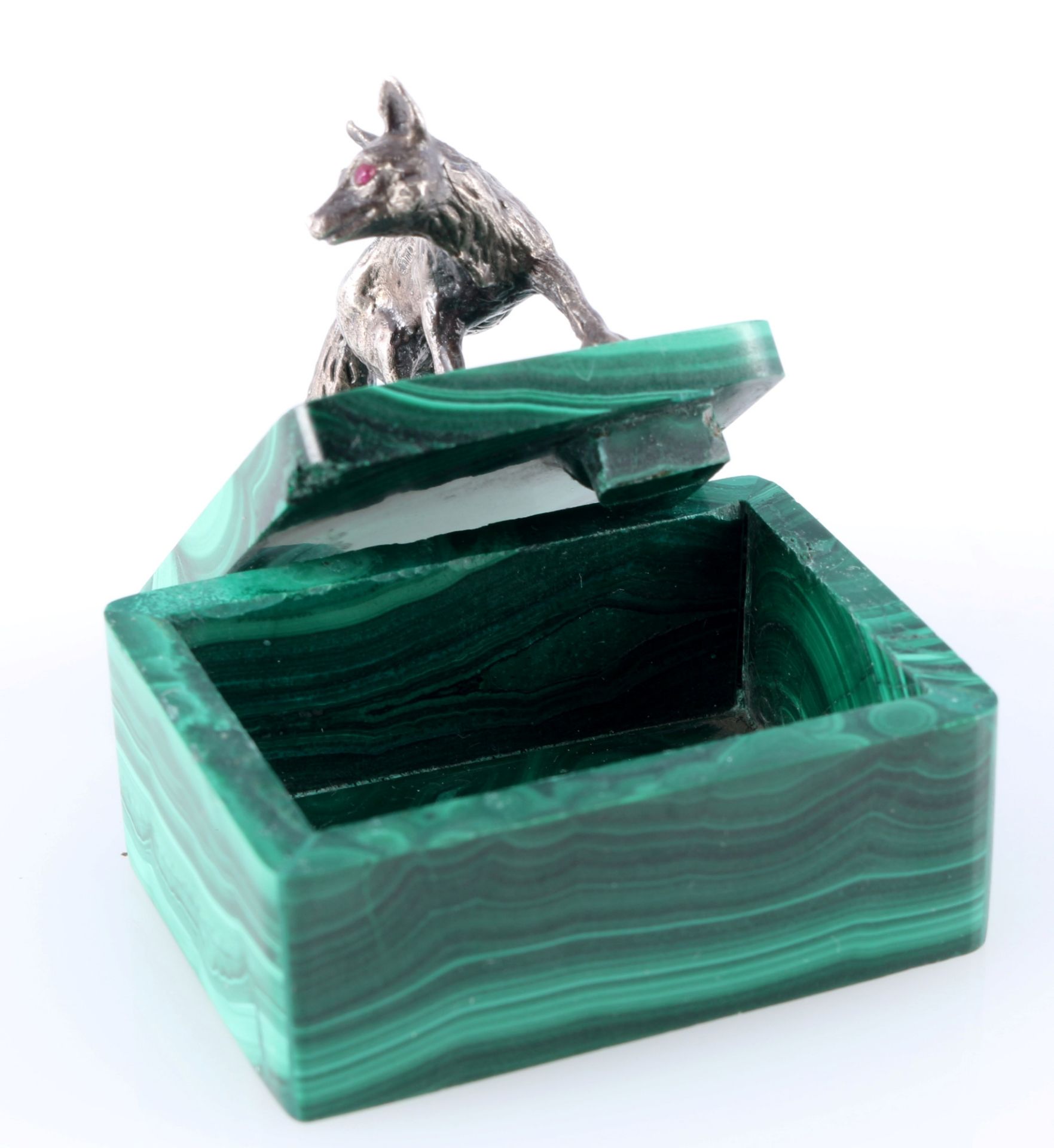 Malachite lidded box with fox, silver 84 Zoltoniki, - Image 4 of 4