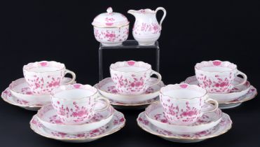 Meissen Indian Purple Rich 5 coffee cups with dessert plates and milk pot and sugar box 1st choice,