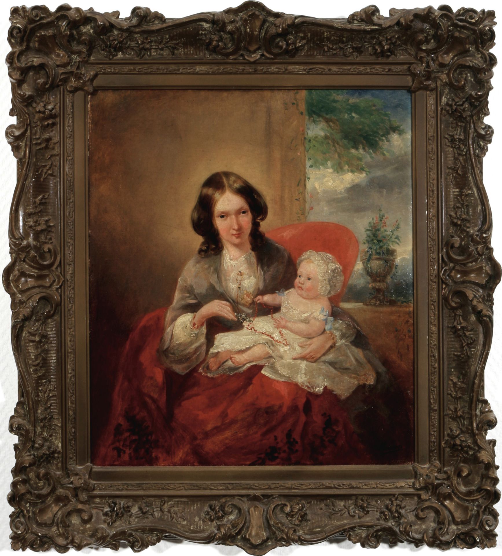 August Hermann KNOOP (1856-1919) Mutter mit Kleinkind am Fenster, - Bild 2 aus 5