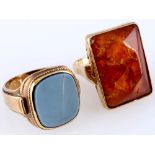 585 Gold Signet Ring and Amber Ring,