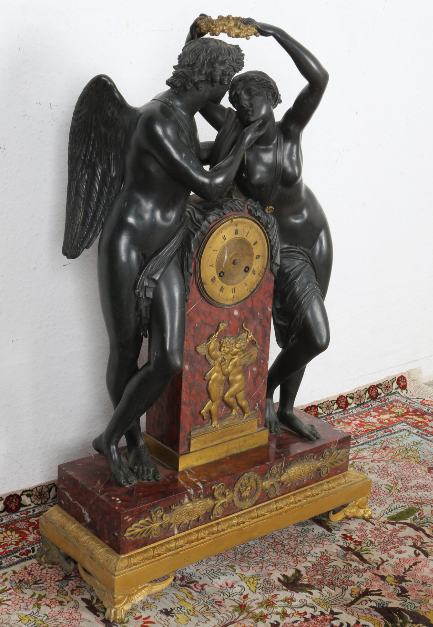 Huge bronze empire figural mantel clock Amor und Psyche France 19th century, riesige Empire Figuren- - Image 3 of 6