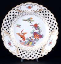 Meissen Old Indian Flowers and Crane large cutwork plate 1st choice,