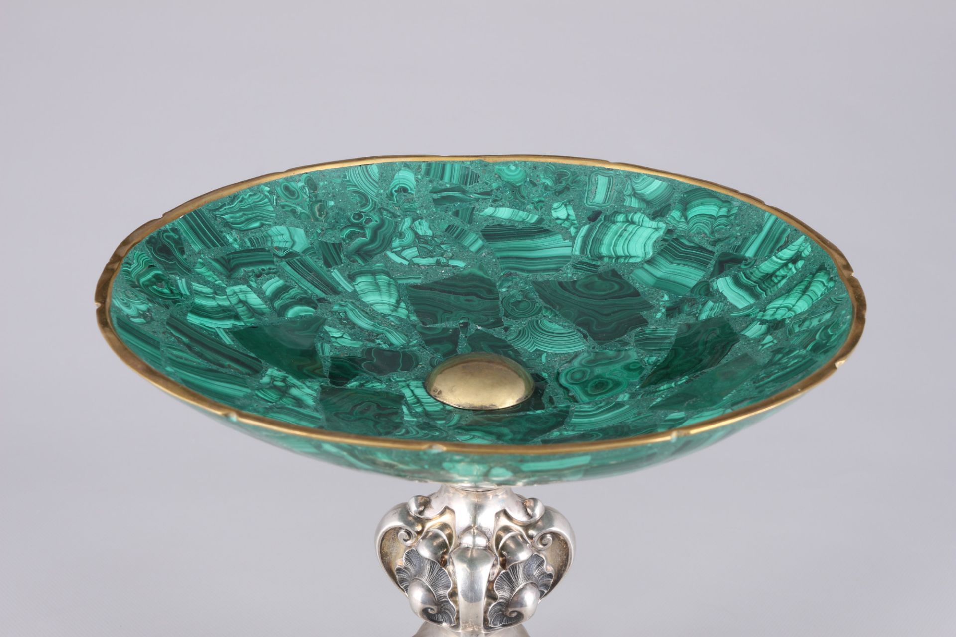 Malachite centerpiece on a silver base, 84 Zolotniki, - Image 3 of 4