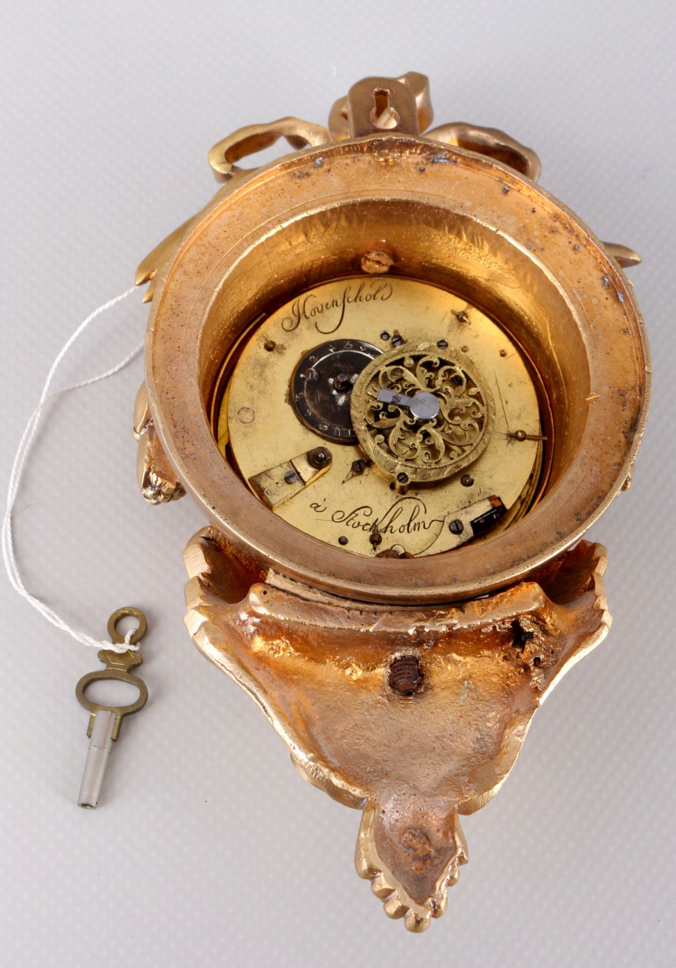 <br>Small cartel clock, Hovenschol, Sweden around 1800, Kleine Carteluhr, Hovenschol, - Image 4 of 5