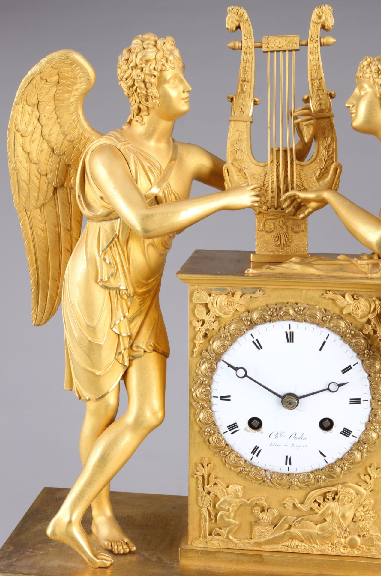 Empire mantel clock Cupid and Psyche with harp, France 19th century, - Image 2 of 8