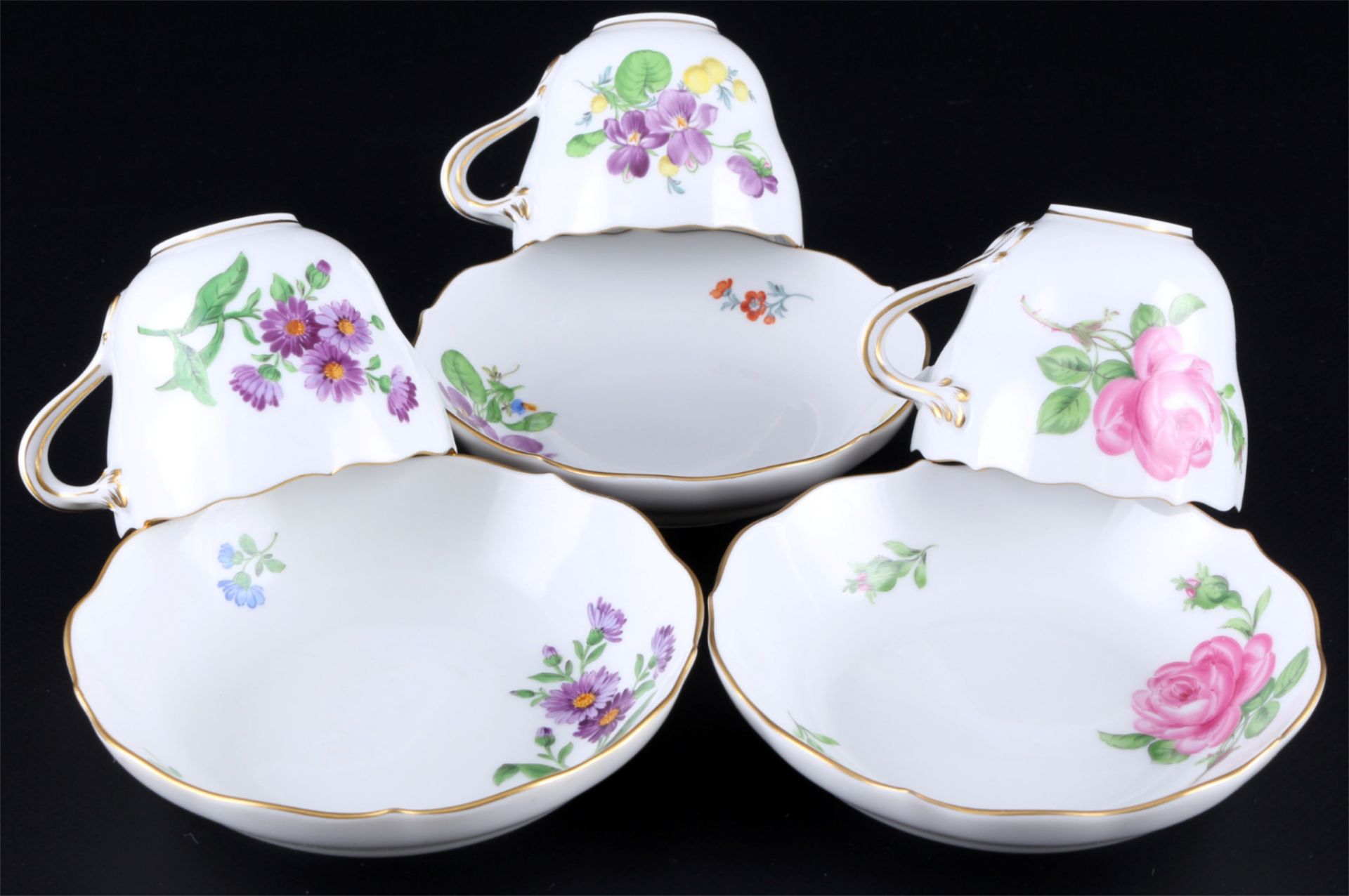 Meissen 12 Mokkatassen, diverse Blumendekore, mocha coffee cups with saucers, - Bild 4 aus 6