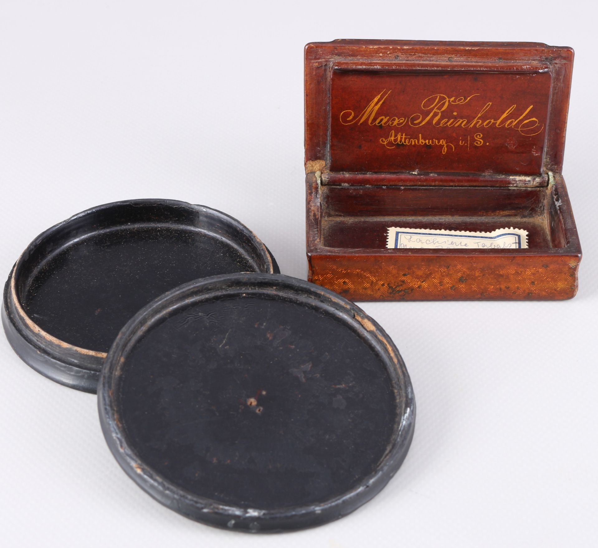 2 lacquer cans of tobacco 19th century, - Image 4 of 5