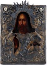 Russland Ikone mit 84 Zolotniki Silberoklad Jesus Christus 19. Jahrhundert,