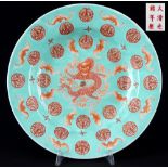 China Family Rose Dragon Plate Guang Xu Period 19th Century,