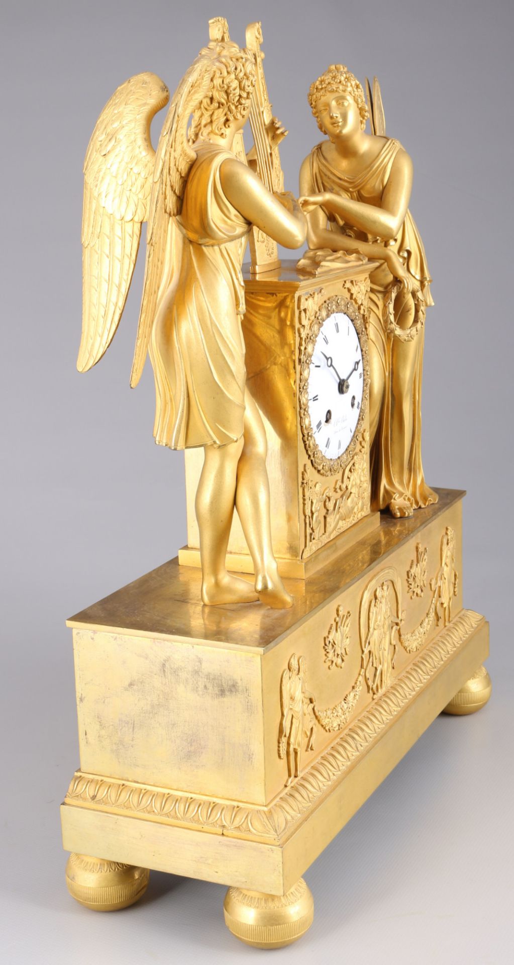 Empire mantel clock Cupid and Psyche with harp, France 19th century, - Image 6 of 8