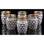 800 silver 6 schnapps cups with teardrop pattern