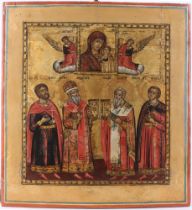 Russia 19th century icon with four saints, including St. Nicholas and St. Theophil,