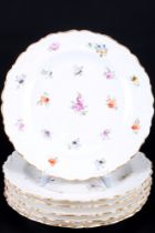 Meissen 19th century Strewn Flowers 6 dessert plates, knob mark, Kuchenteller,