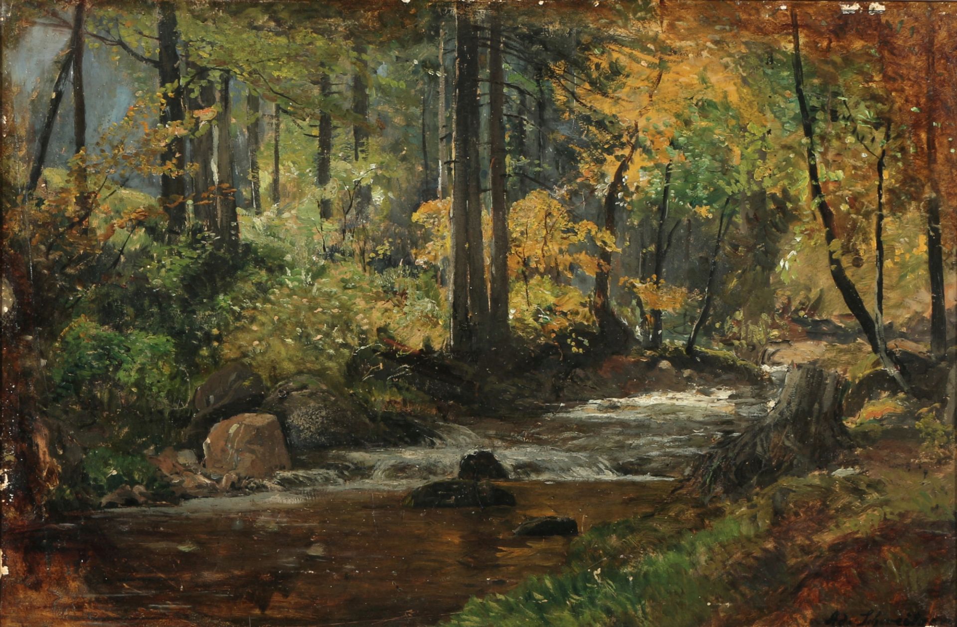 Adolf Gustav SCHWEITZER (1847-1914) forest landscape with stream,