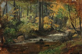 Adolf Gustav SCHWEITZER (1847-1914) Waldlandschaft mit Bach,