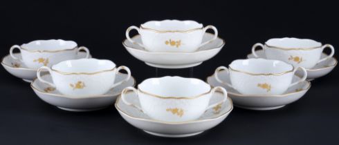 Meissen New Marseille Goldflower 6 soup cups with saucers,
