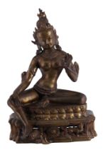 Nepal/Tibet große Bronze Skulptur der Göttin Tara, Buddha,