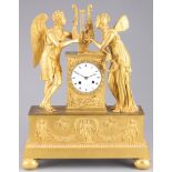 Empire mantel clock Cupid and Psyche with harp, France 19th century,