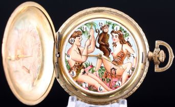 Breguet pocket watch erotic scene with Tarzan and Jane in the jungle,