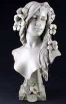 Georges Charles COUDRAY (1862-1932) Terrakotta große Frauenbüste mit Wasserlilien H 59 cm,