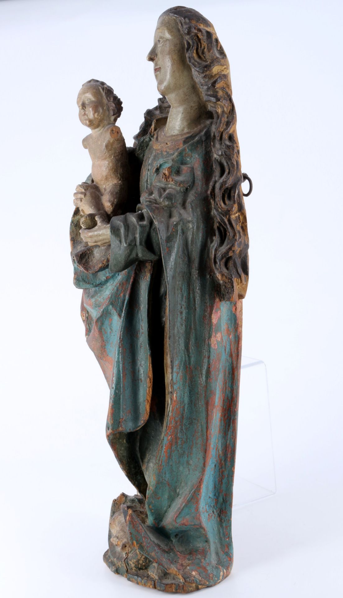 Heiligenfigur 16./17. Jahrhundert große Heilige Madonna mit Christus Kind, - Bild 3 aus 4