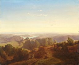 Maximilian HAUSHOFER (1811-1866) weite Landschaft mit Blick auf Stadt,