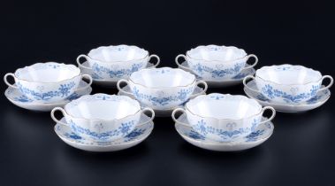 Meissen Indian Blue 7 soup cups with saucers 1st choice,
