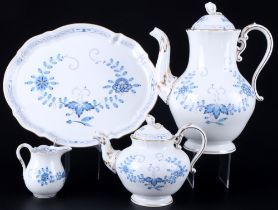 Meissen Indian Blue tea and coffee pot with milk jug on tray 1st choice,