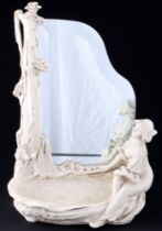 Royal Dux Jugendstil Tischspiegel mit Schmuckablage um 1910,